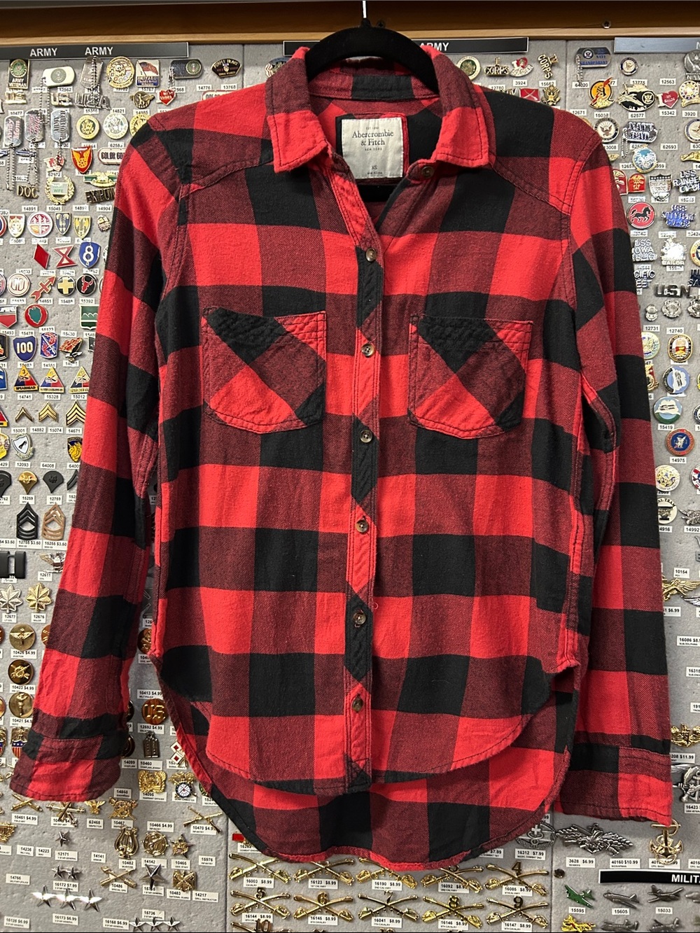 Abercrombie & Fitch Red and Black Buffalo Plaid Button-Down Flannel Shirt